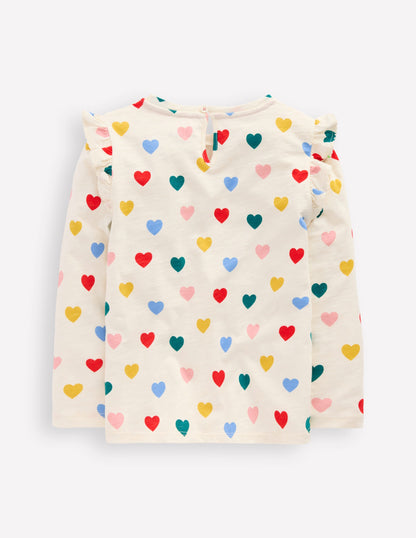 Frill Sleeve Slub Top-Rainbow Hearts-5