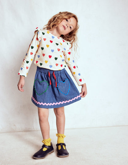 Frill Sleeve Slub Top-Rainbow Hearts-2