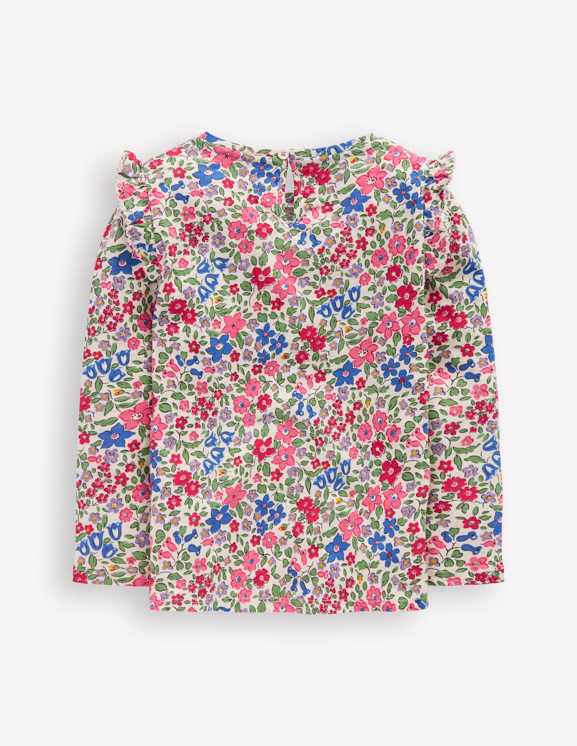 Frill Sleeve Slub Top-Rose Pink Flowerbed - Image 6