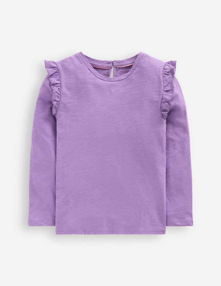 Frill Sleeve Slub Top-Aster Purple