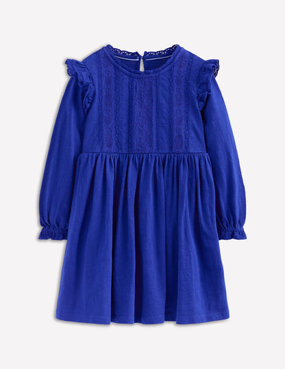 Lace Trim Jersey Dress-Bluejay-1