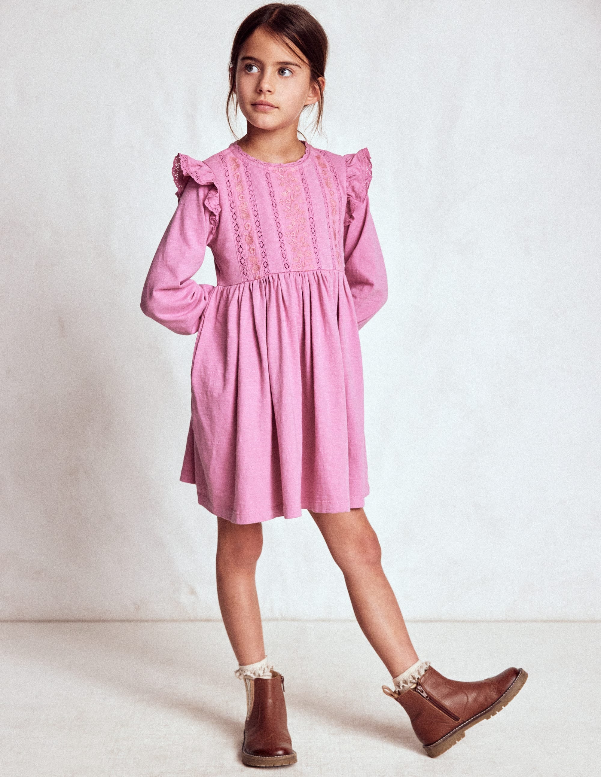 Lace Trim Jersey Dress-Formica Pink - Image 1