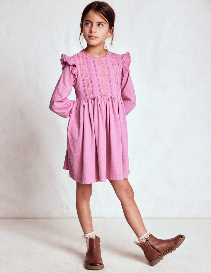 Lace Trim Jersey Dress-Formica Pink