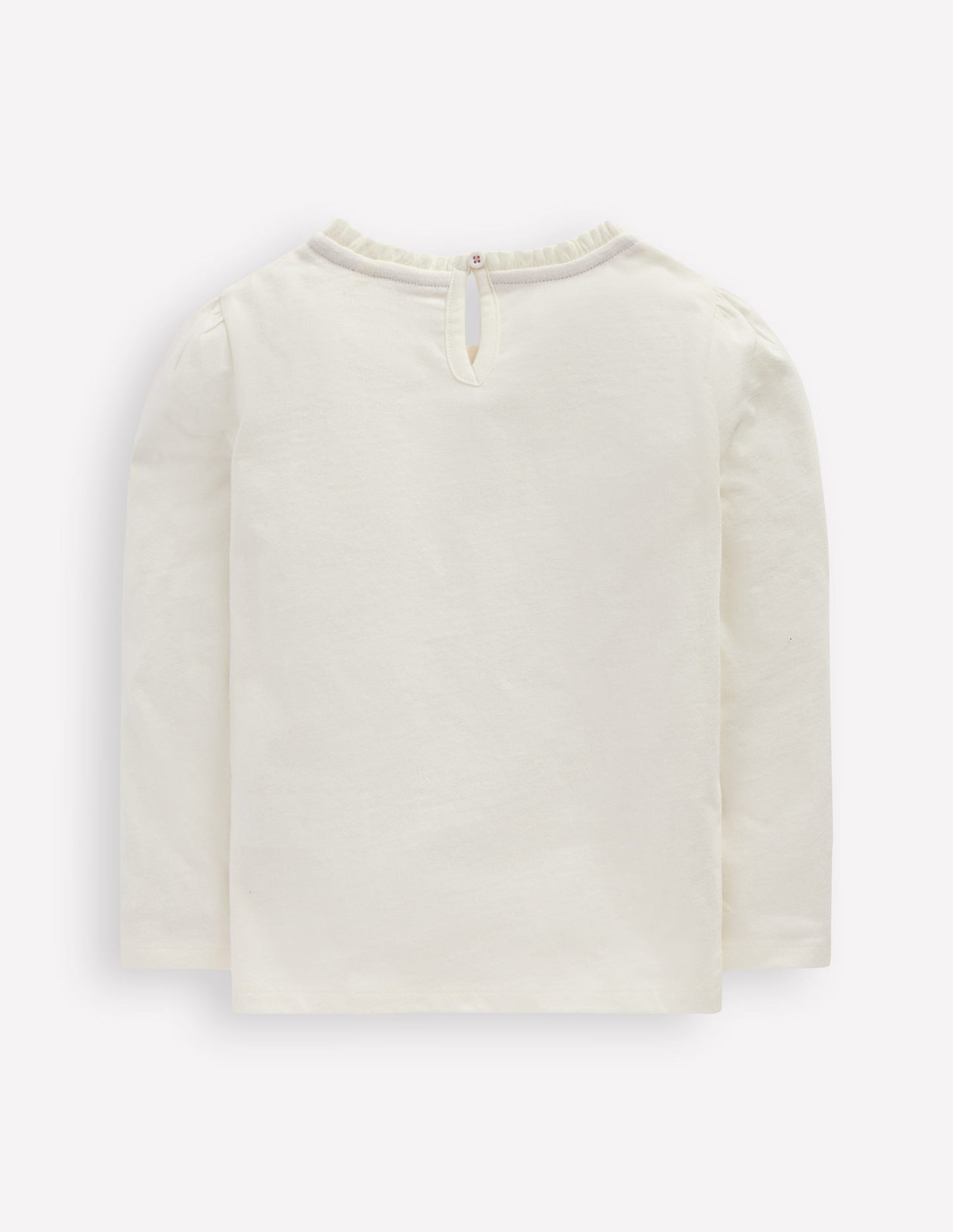 Frill Neck Appliqué T-shirt-Soft Ivory Hearts