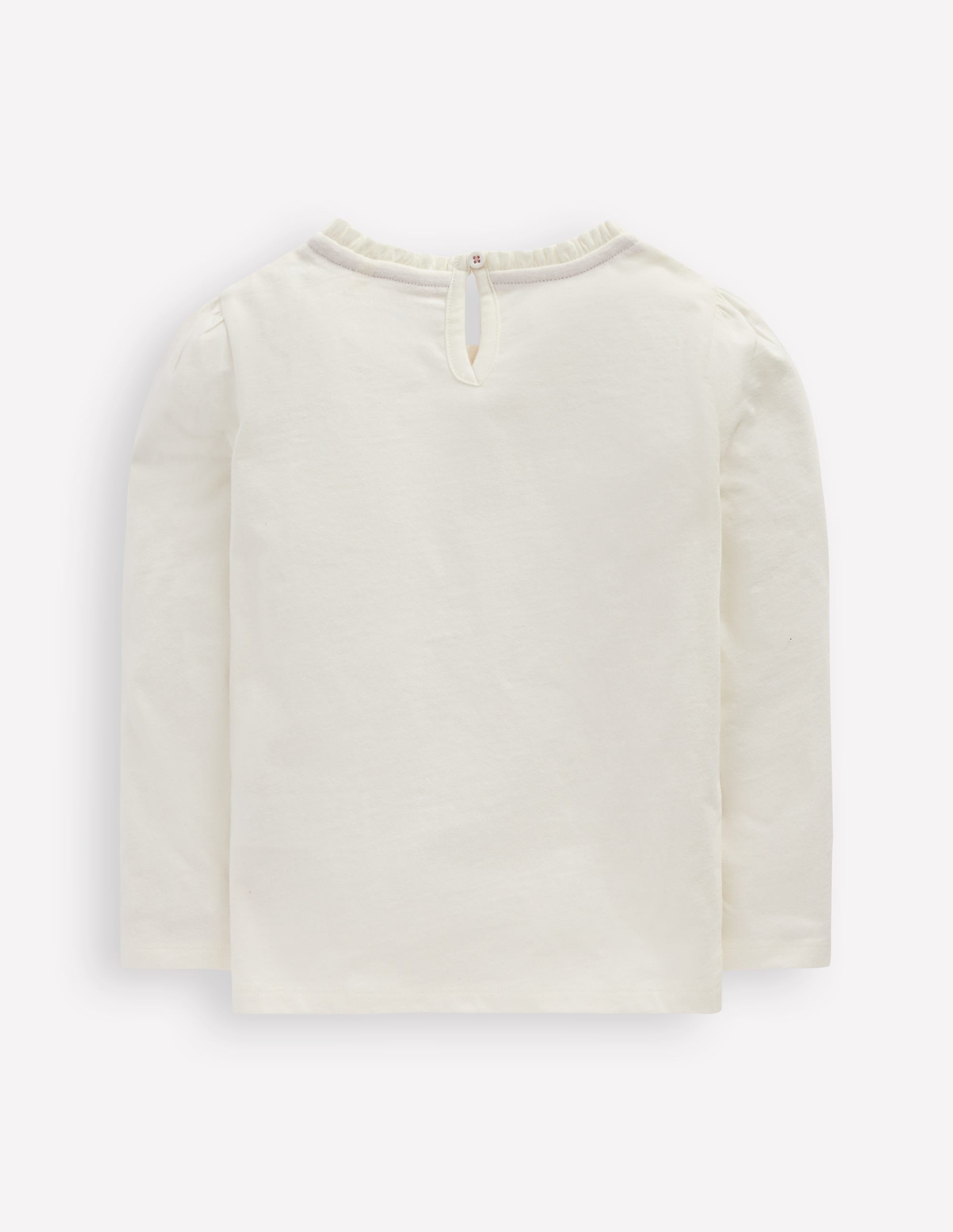 Frill Neck Appliqué T-shirt-Soft Ivory Hearts - Image 2