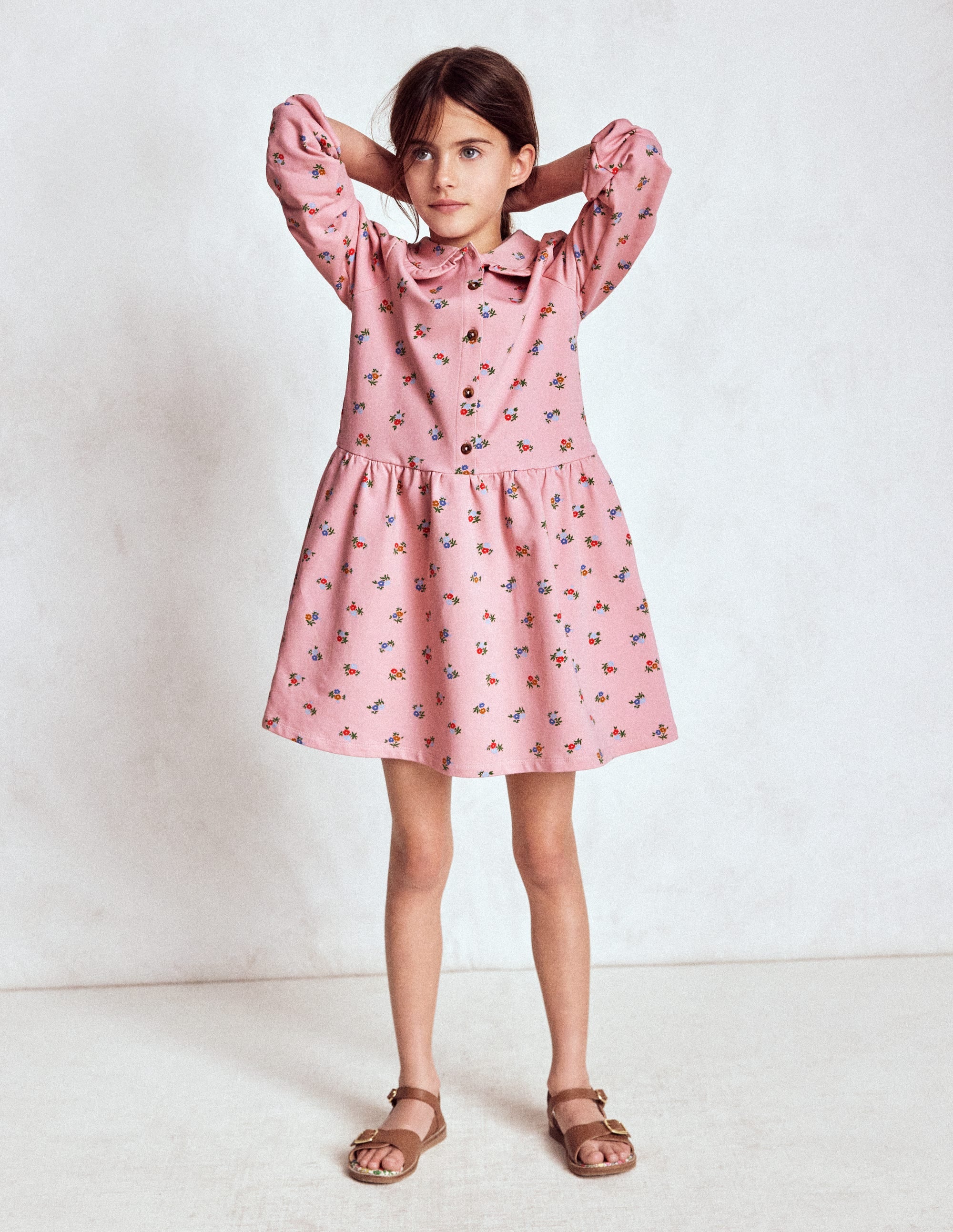 Cosy Jersey Shirt Dress-Vintage Pink Spaced Ditsy - Image 4