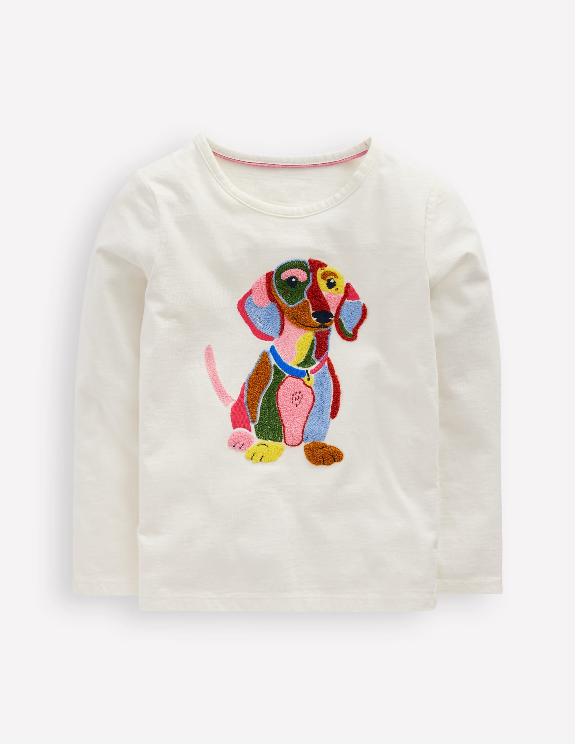 Long Sleeve Bouclé T-shirt-Soft Ivory Dog - Image 1