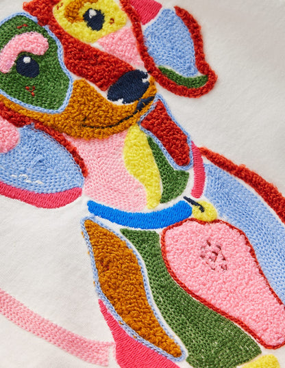 Long Sleeve Bouclé T-shirt-Soft Ivory Dog-3