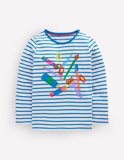 Long Sleeve Riso T-Shirt-Soft Ivory/Kingfisher Blue-1