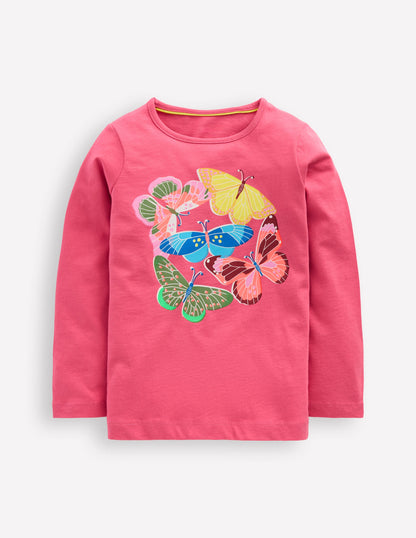 Long Sleeve Riso T-Shirt-Rose Pink Butterflies-1