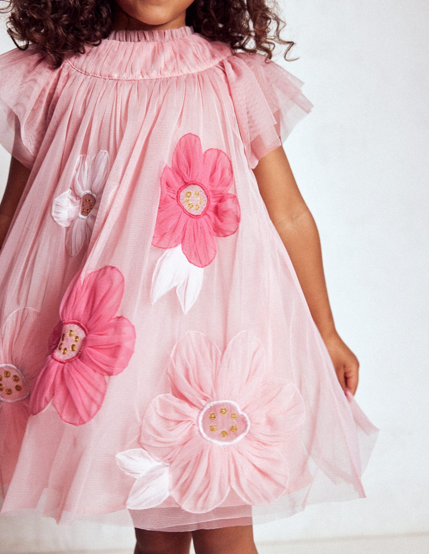 Appliqué  Tulle Dress-Chalk Pink Flower