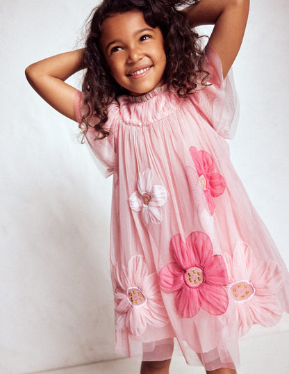 Appliqué  Tulle Dress-Chalk Pink Flower-4