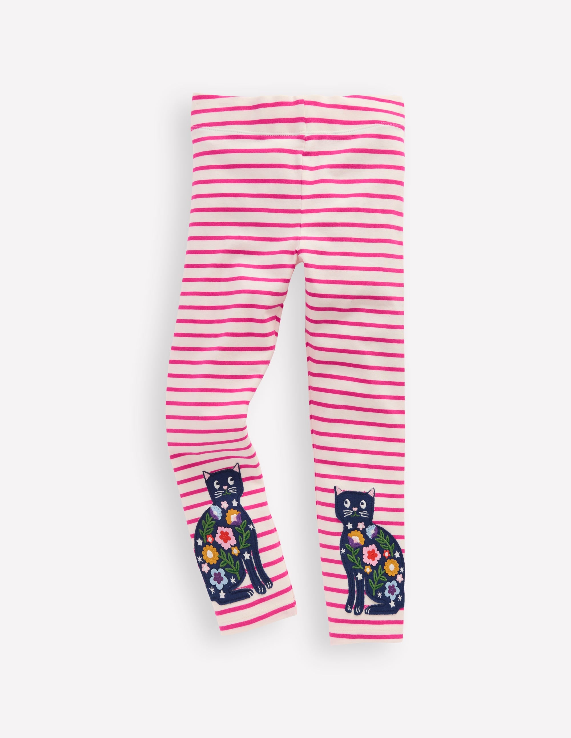Appliqué Leggings-Soft Ivory/Raspberry Pink Cats - Image 1