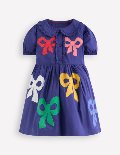 Appliqué Bow Shirt Dress-Starboard Blue Bows-1