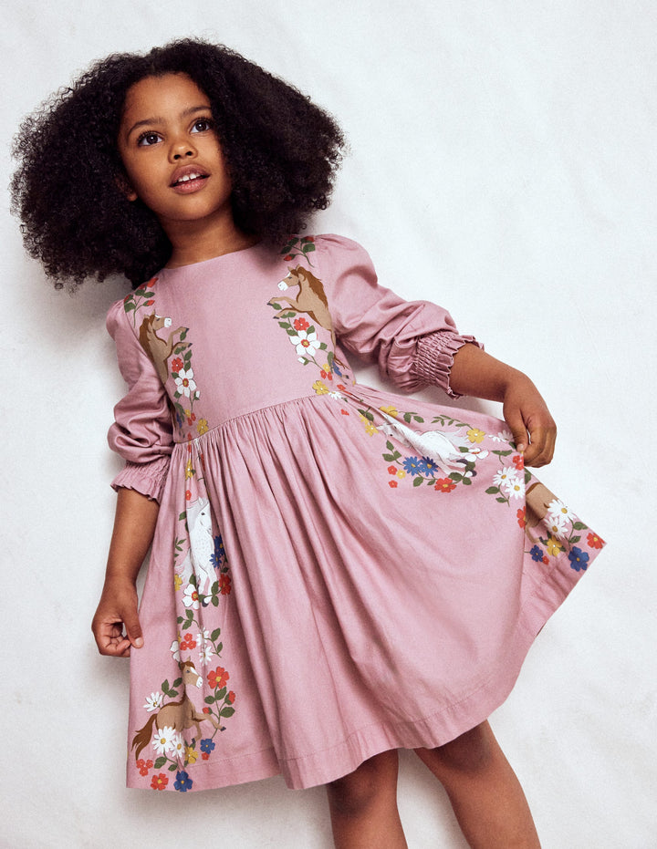 Madeline Long Sleeve Dress-Formica Pink Horses