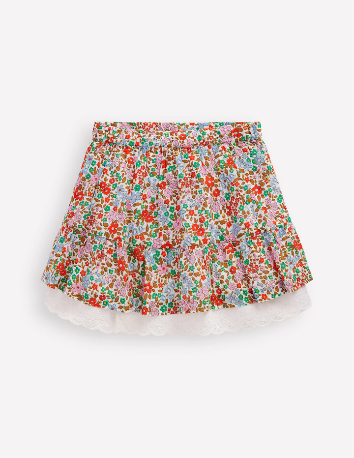 Printed Pull-on Woven Skirt-Rose Pink Flowerbed