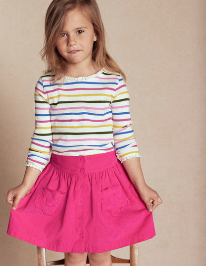 Button-through Mini Skirt-Raspberry Pink-4