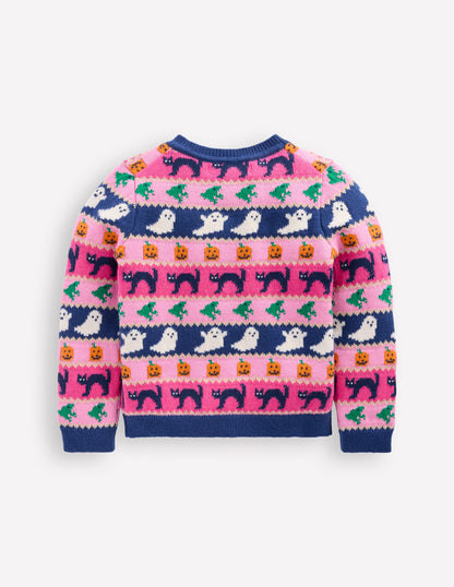 Edie Fair Isle Cardigan-Raspberry Pink Halloween-2