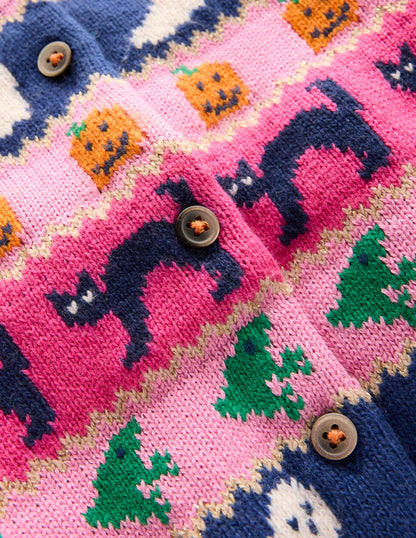 Edie Fair Isle Cardigan-Raspberry Pink Halloween-3