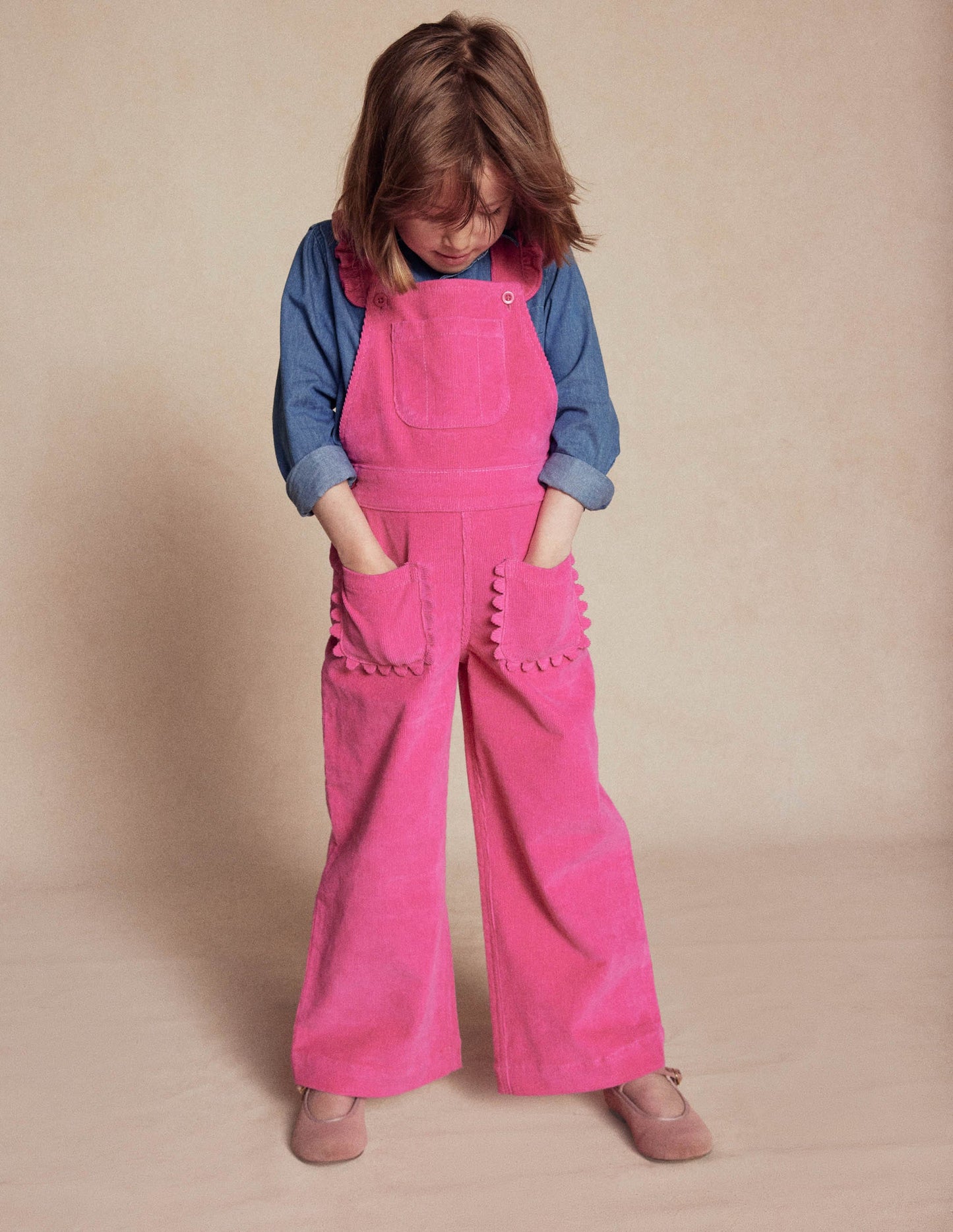 Frill Dungarees-Raspberry Pink