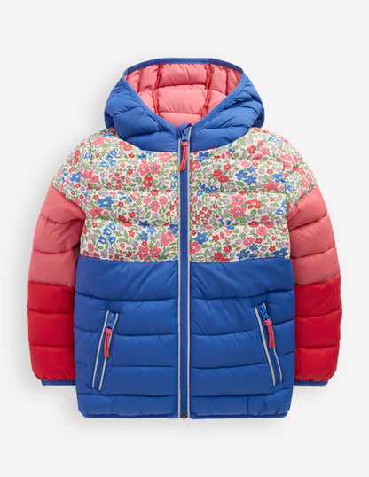 Pack-away Padded Jacket-Floral Colourblock-1