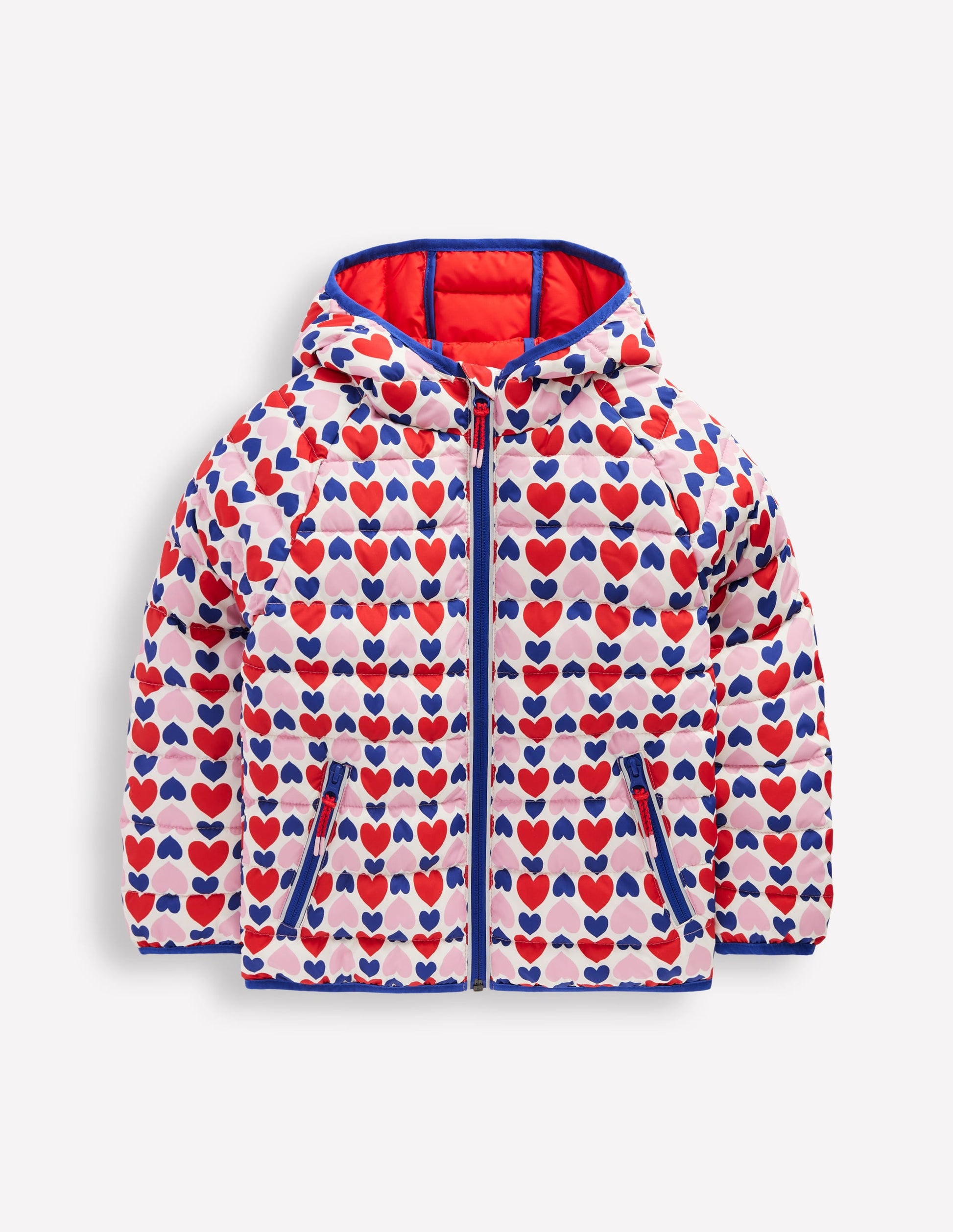 Pack-away Padded Jacket-Poppy Red Geo Heart-1