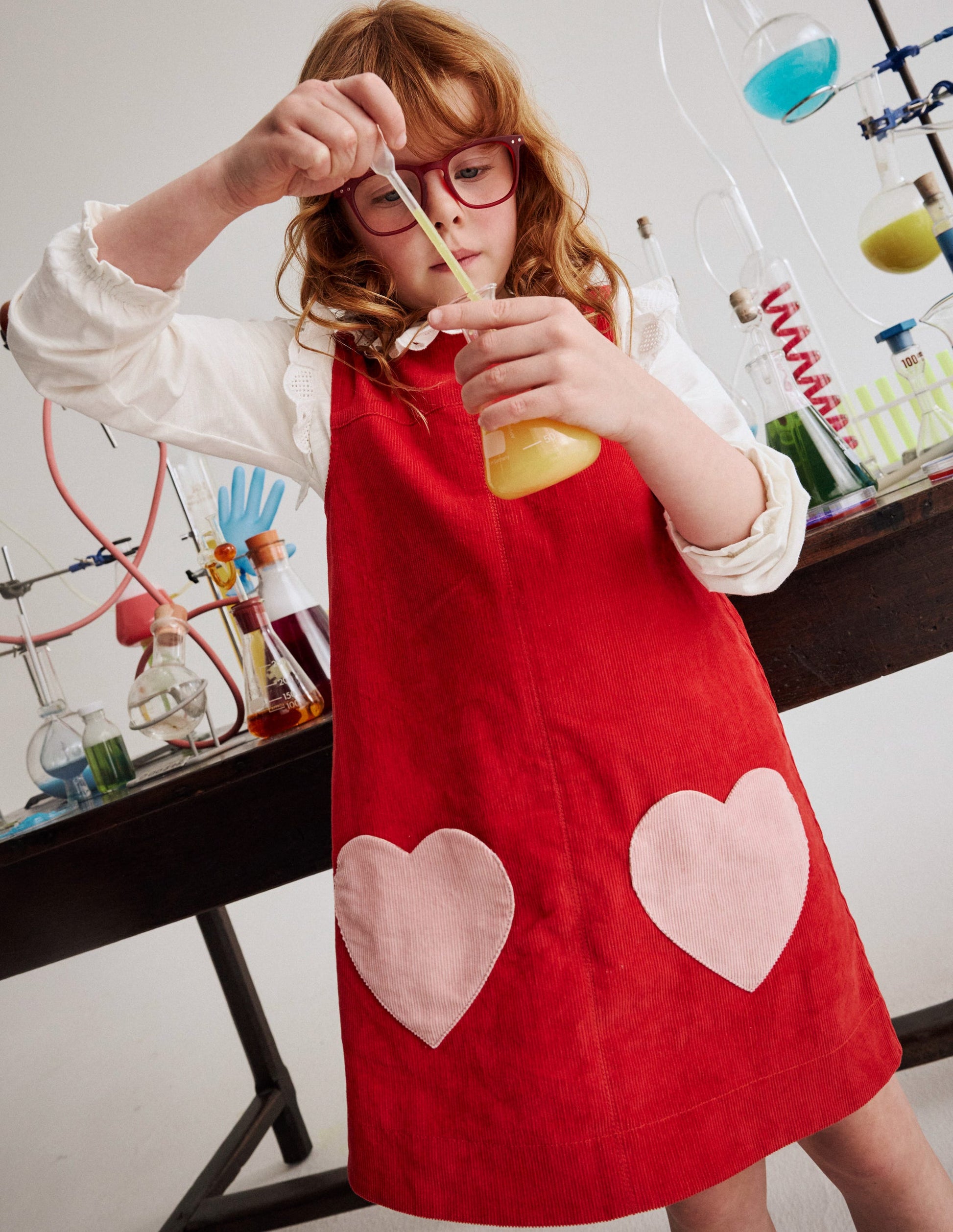 Saffy Cord Pinafore Dress-Poppy Red-4