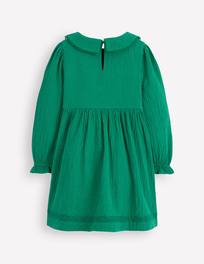 Double Cloth Collared Dress-Shady Green-2