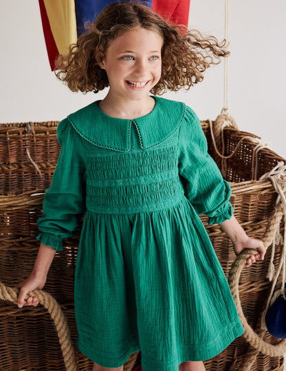 Double Cloth Collared Dress-Shady Green-4