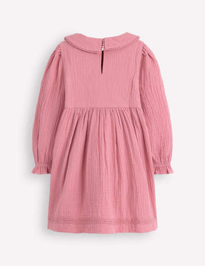 Double Cloth Collared Dress-Pink Heather-2
