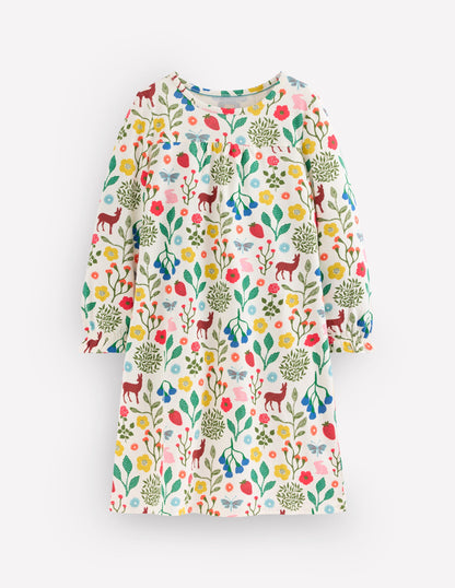 Printed Long Sleeve Nightie-Soft Ivory Woodland Walk-1