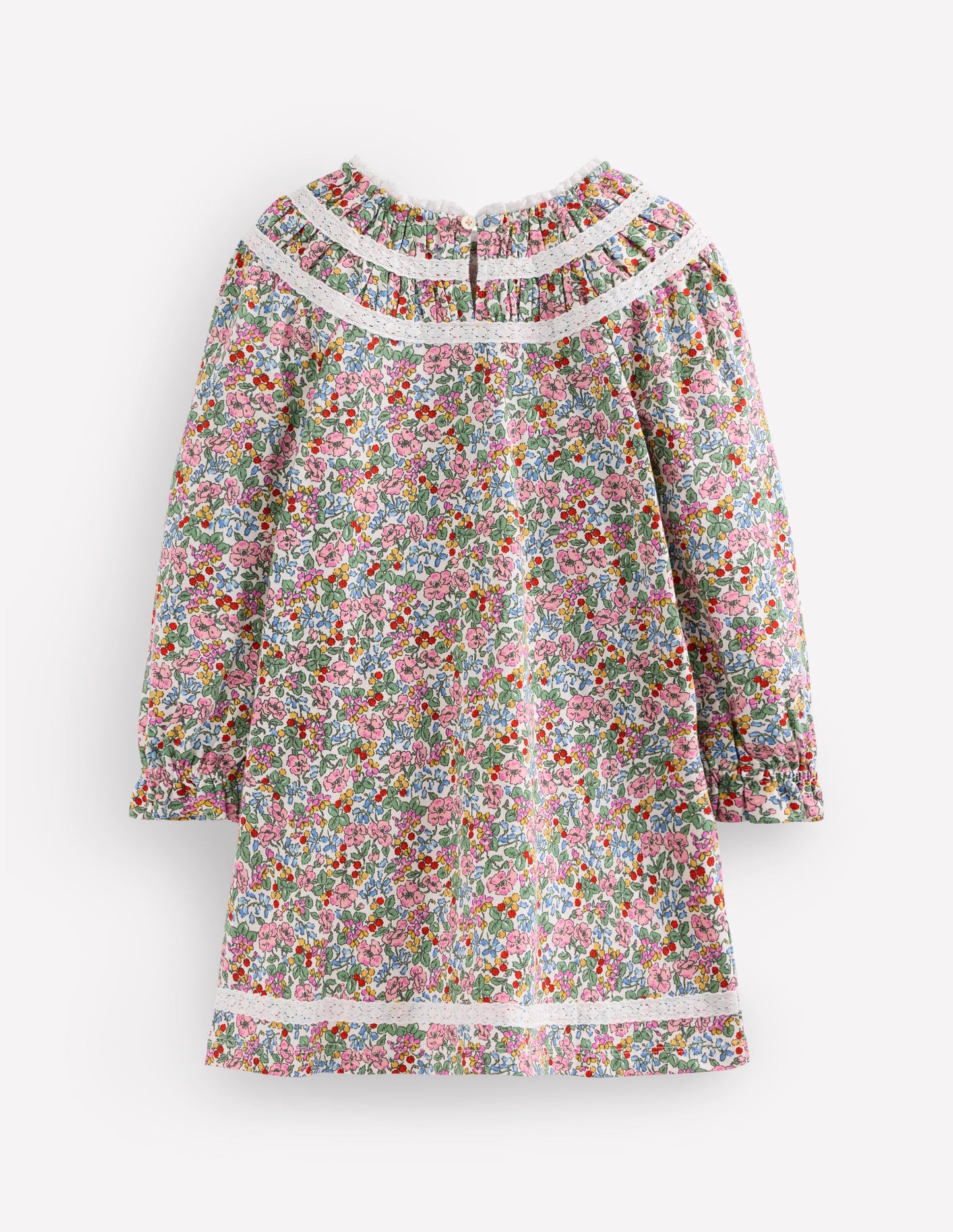 Pretty Lace Trim Jersey Dress-Soft Ivory Berry Floral