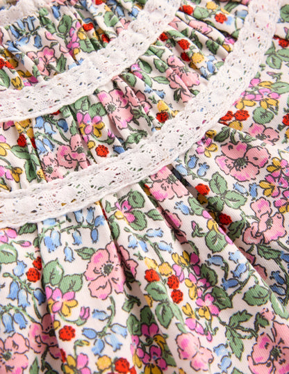 Pretty Lace Trim Jersey Dress-Soft Ivory Berry Floral-3