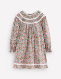 Pretty Lace Trim Jersey Dress-Soft Ivory Berry Floral