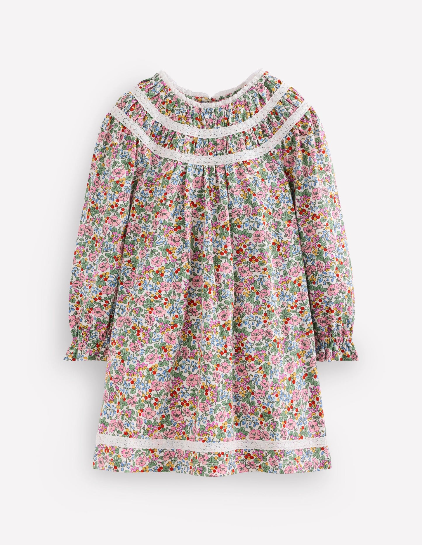 Pretty Lace Trim Jersey Dress-Soft Ivory Berry Floral