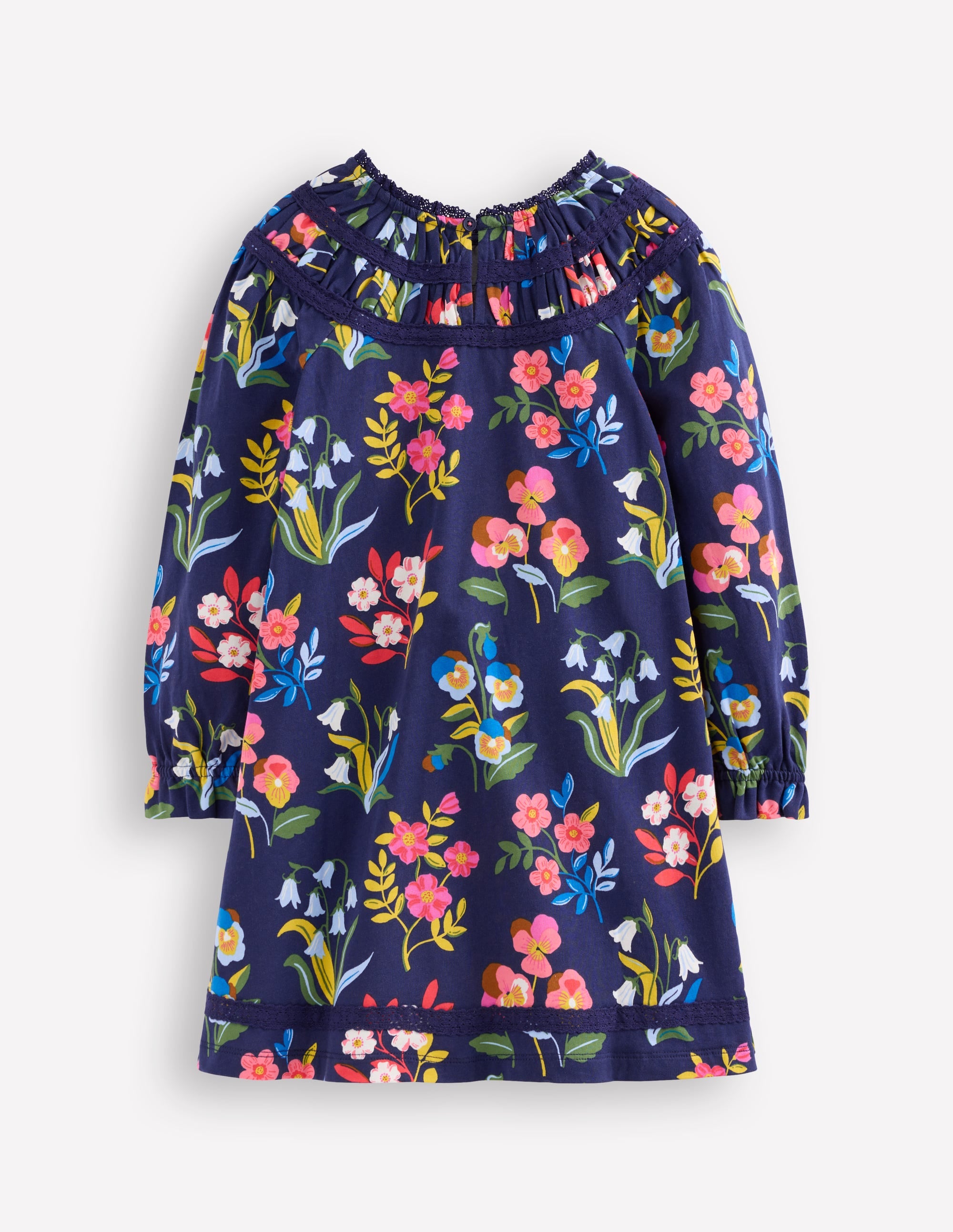 Pretty Lace Trim Jersey Dress-College Navy Pansy Bed - Image 2