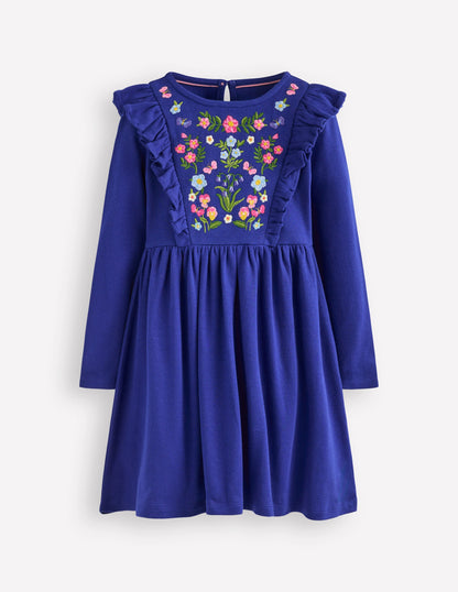Embroidered Bodice Dress-Sapphire Blue-1
