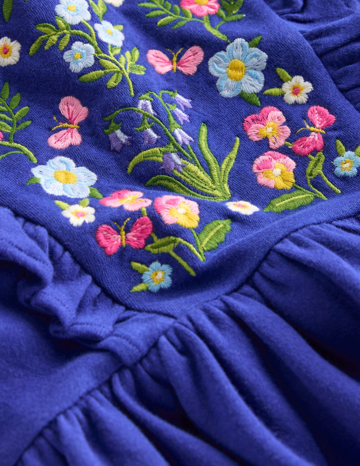 Embroidered Bodice Dress-Sapphire Blue
