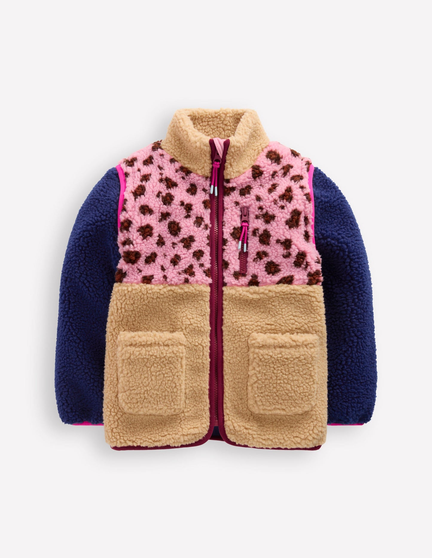 2-in-1 Borg Jacket-Pink Leopard