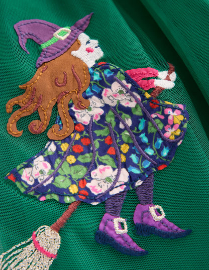 Velour Tulle Appliqué Dress-Jewel Green Halloween-3