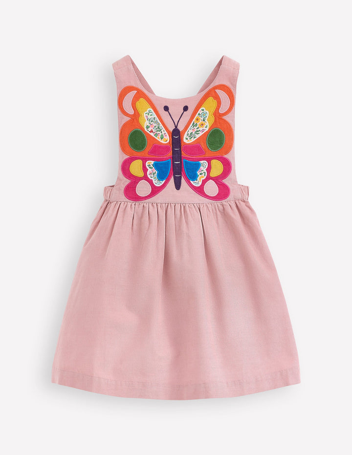 Cord Appliqué Pinafore Dress-Formica Pink Butterfly