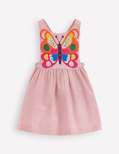 Cord Appliqué Pinafore Dress-Formica Pink Butterfly-1