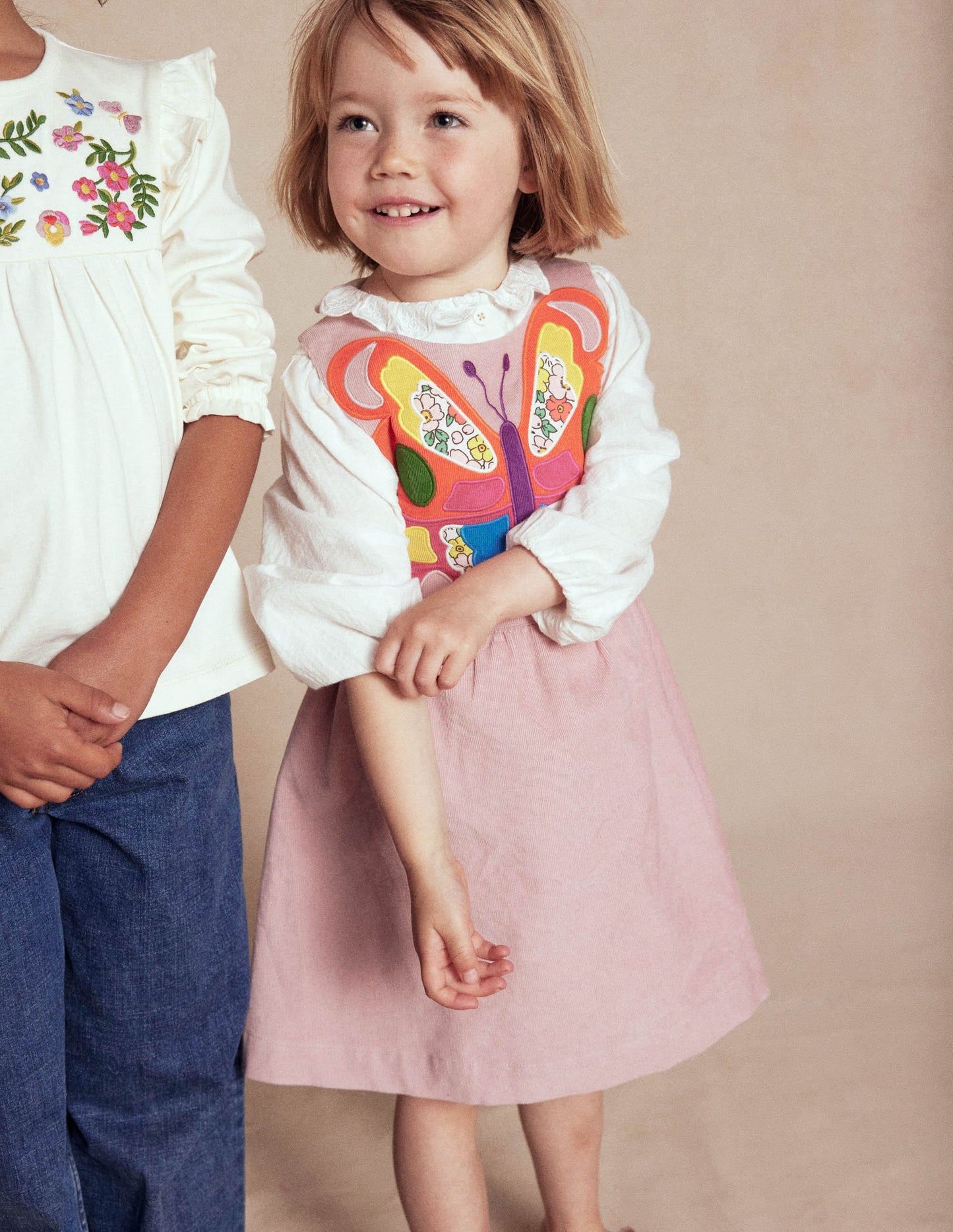 Cord Appliqué Pinafore Dress-Formica Pink Butterfly