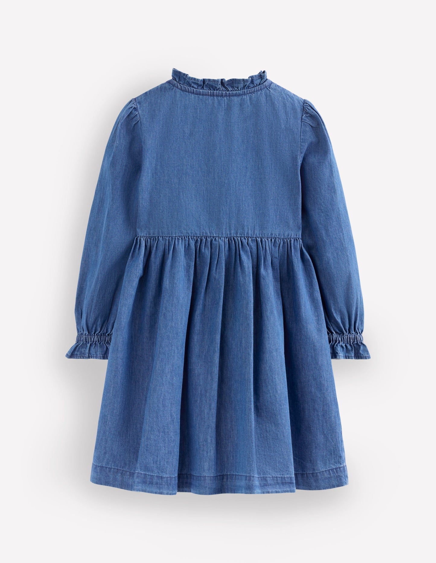 Suki Long Sleeve Smocked Dress-Mid Vintage Denim