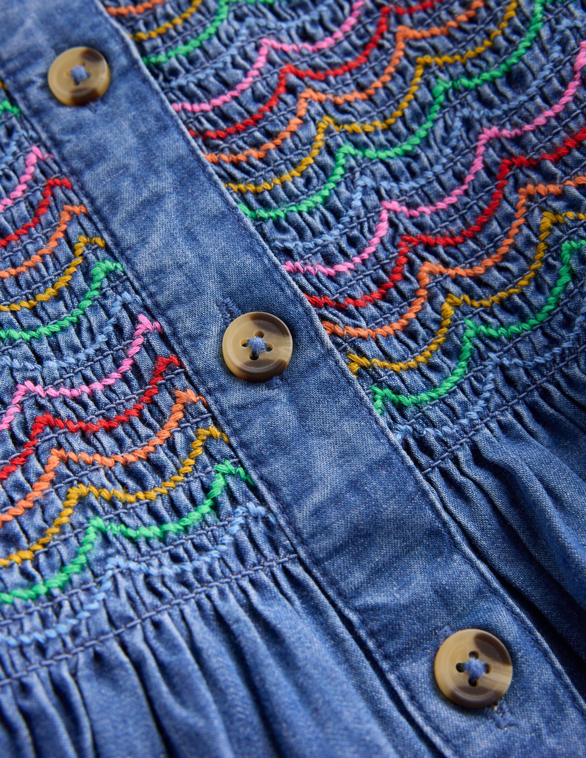 Suki Long Sleeve Smocked Dress-Mid Vintage Denim-3