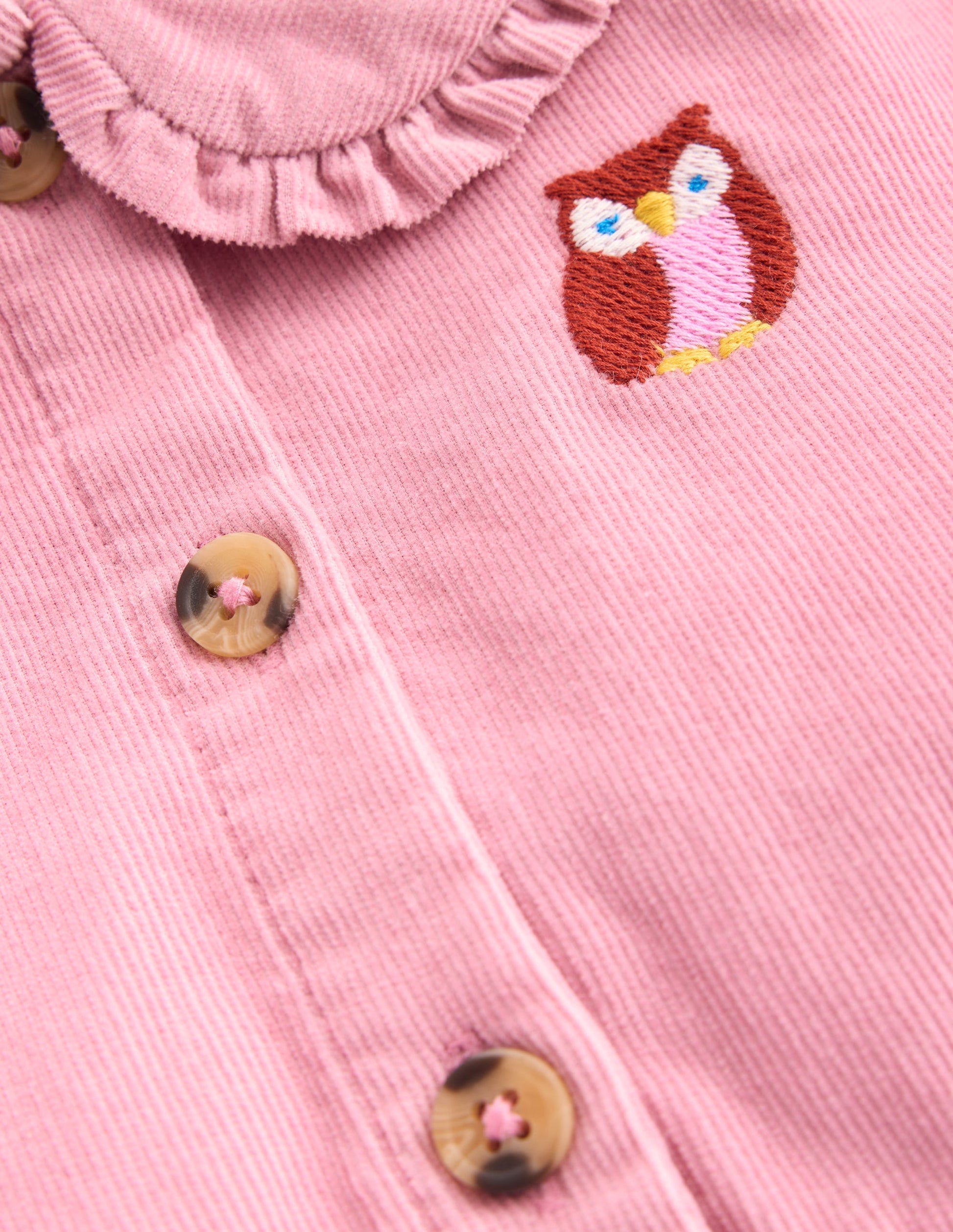 Minna Collared Woven Dress-Pink Owl Embroidery-3