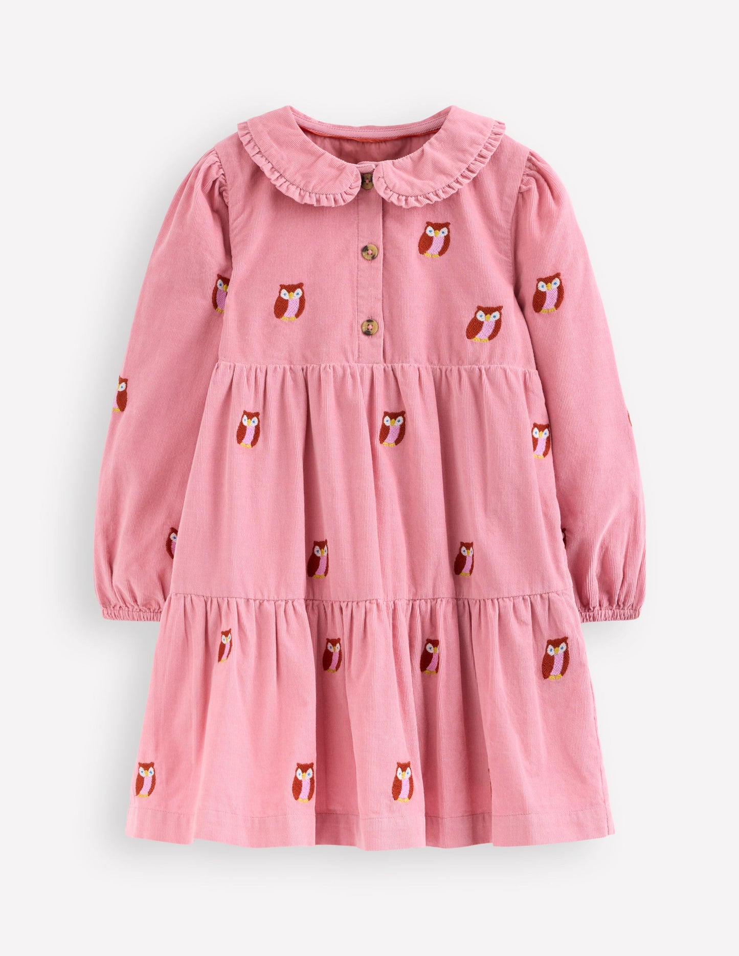 Minna Collared Woven Dress-Pink Owl Embroidery
