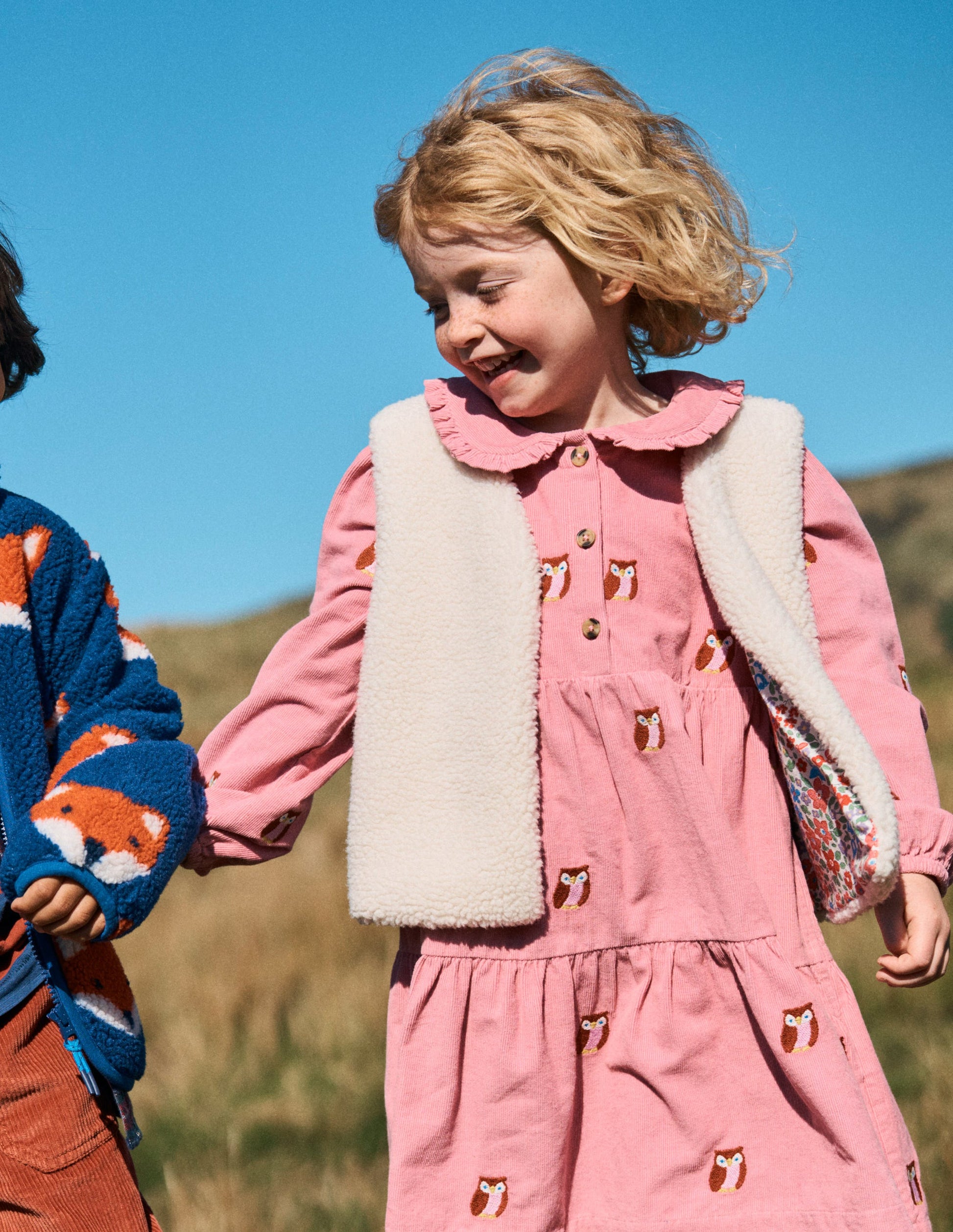 Minna Collared Woven Dress-Pink Owl Embroidery-4