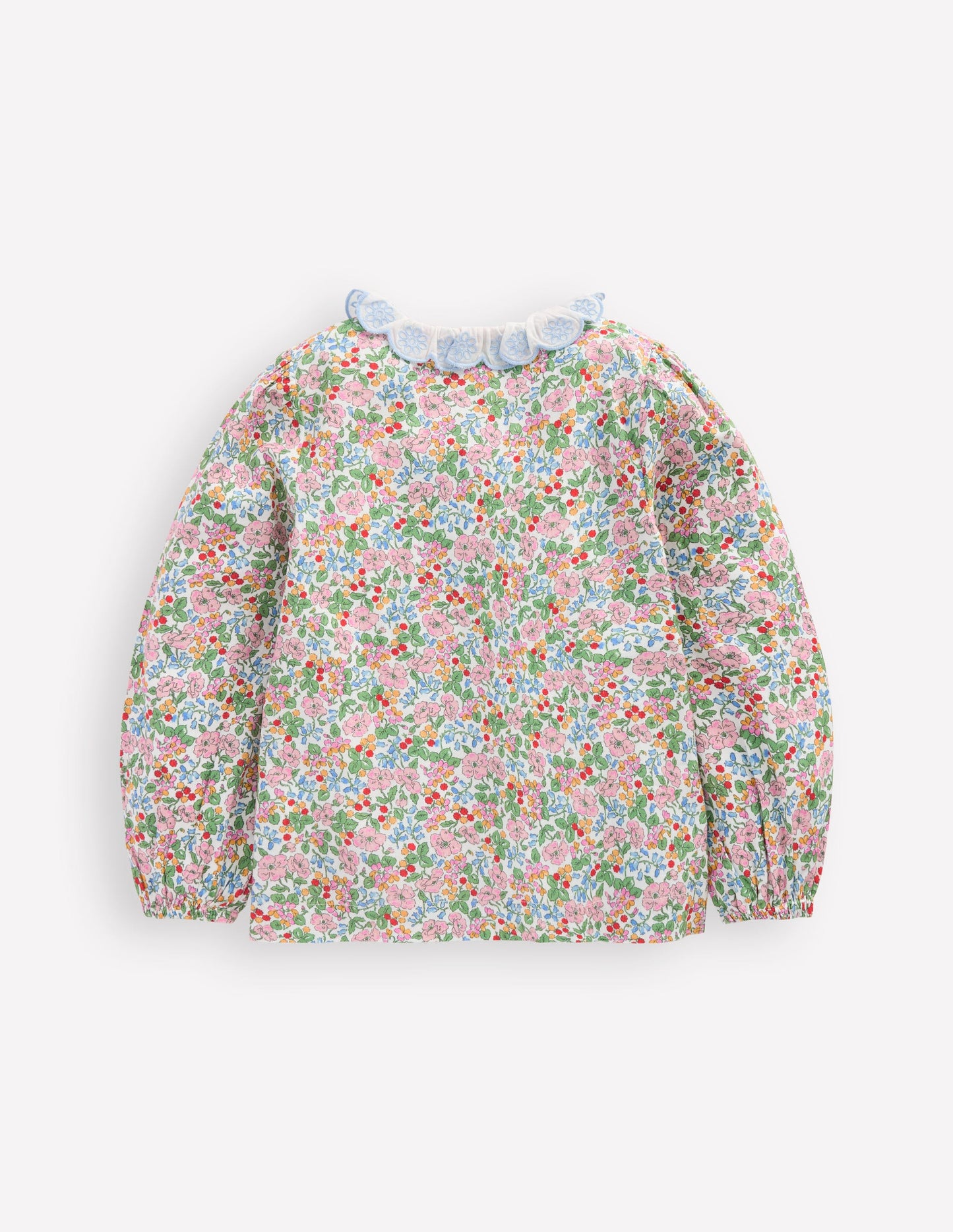 Scalloped Collar Smocked Shirt-Soft Ivory Berry Floral