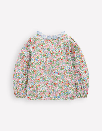 Scalloped Collar Smocked Shirt-Soft Ivory Berry Floral-2